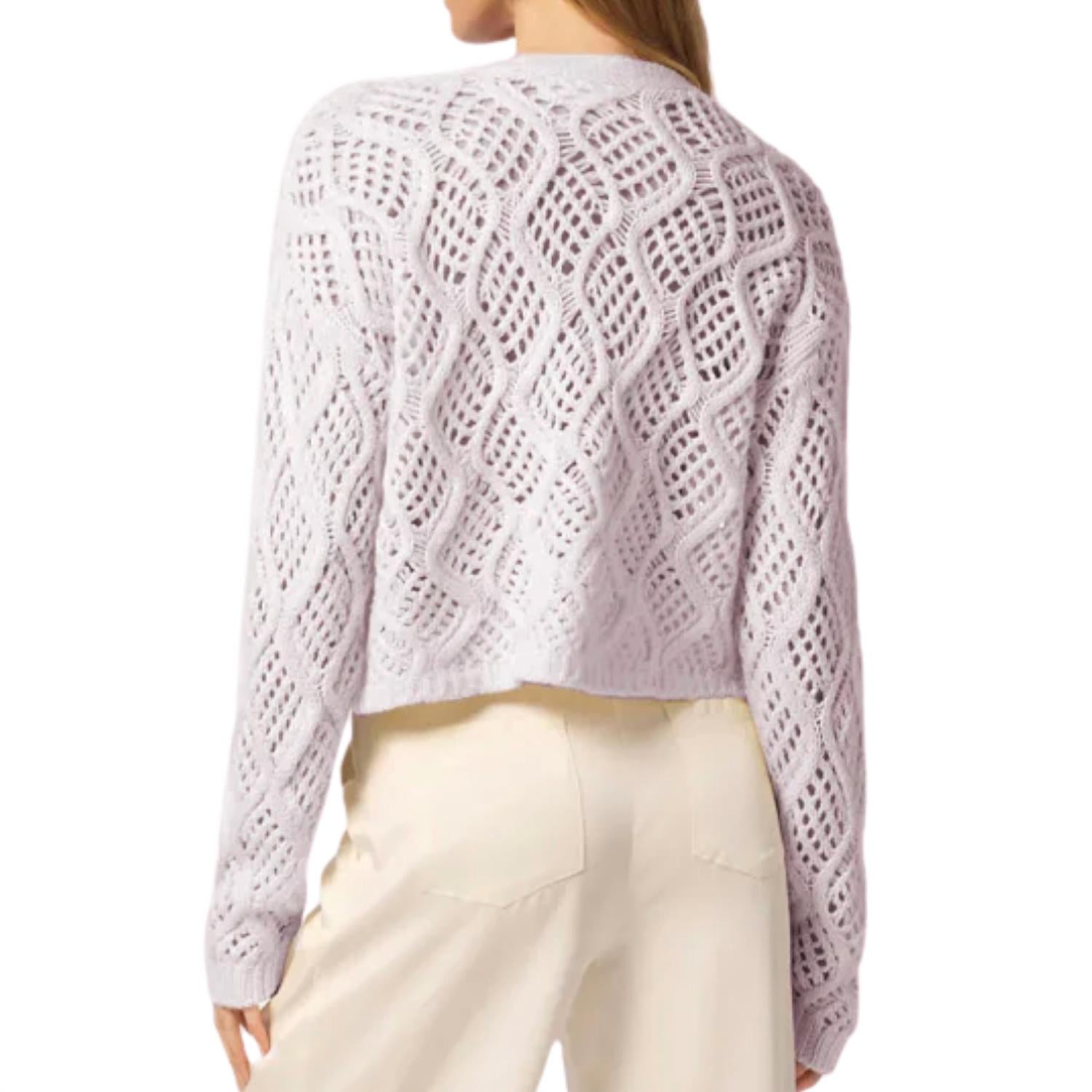 SABLYN Jolie V-Neck Cropped Cable Cardigan in himalaya - women's cardigan - detail view