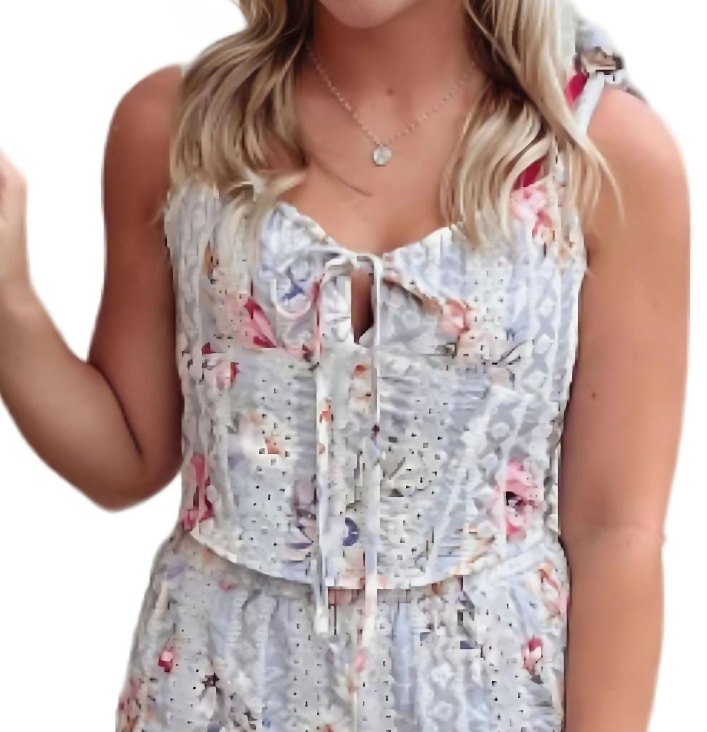 Dance & Marvel - Sleeveless Floral Tie Front Crop Top