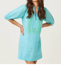 Lilly Pulitzer Mialeigh Elbow Sleeve Linen Dress in capri blue x resort white - women's dress - alternate view