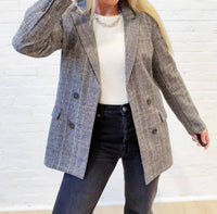 Blu Pepper - Plaid Long Sleeve Front Button Blazer