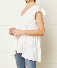 entro Tiered Ruffle Babydoll Top in ivory - women's blouse - alternate view