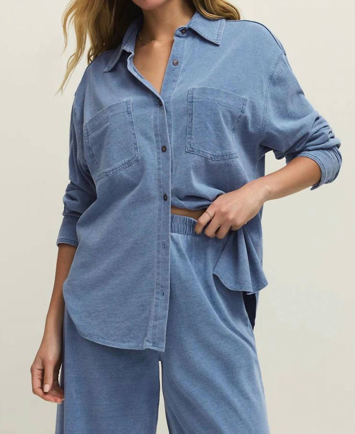 Z Supply - Reese Jersey Denim Button Up Shirt