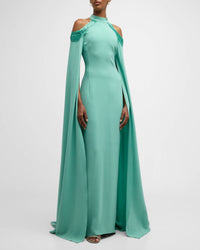 Oscar De La Renta - Cold Shoulder Bugle Beaded Embroidered Caftan Gown