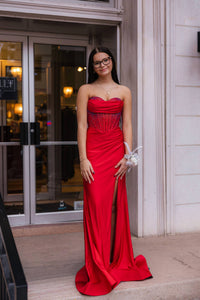 AMARRA Women's Elegant Sweetheart Corset Dress in red - women's dress - alternate view
