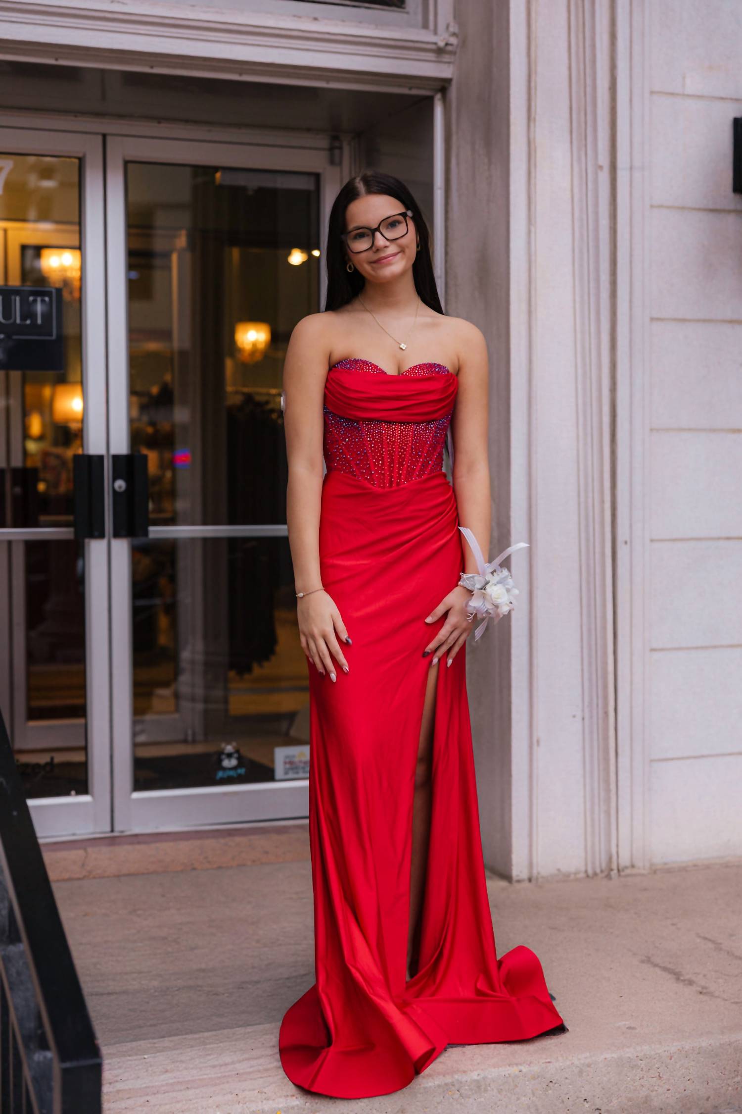AMARRA Women's Elegant Sweetheart Corset Dress in red - women's dress - alternate view