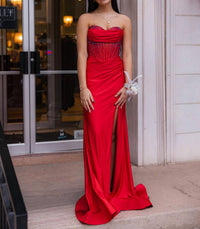 AMARRA Women's Elegant Sweetheart Corset Dress in red - women's dress - detail view