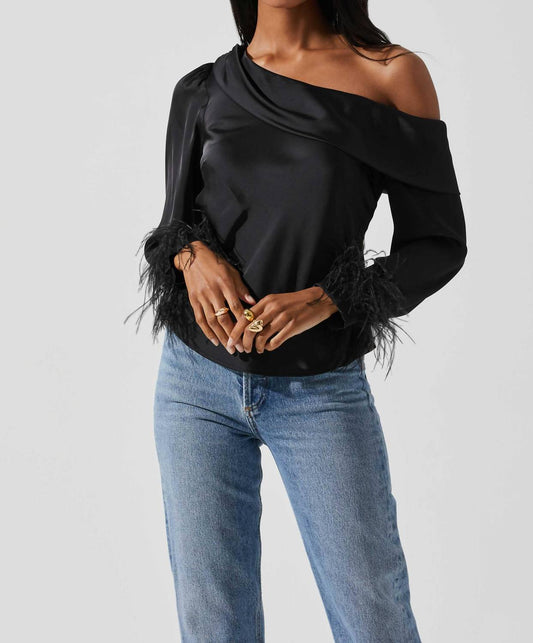 Dawn Off Shoulder Feather Trim Top