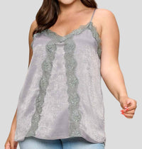 Oddi - Solid Satin Sleeveless Cami Woven Tank - Plus