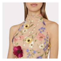 Furdecoration - 3d Floral Halter Mini Dress