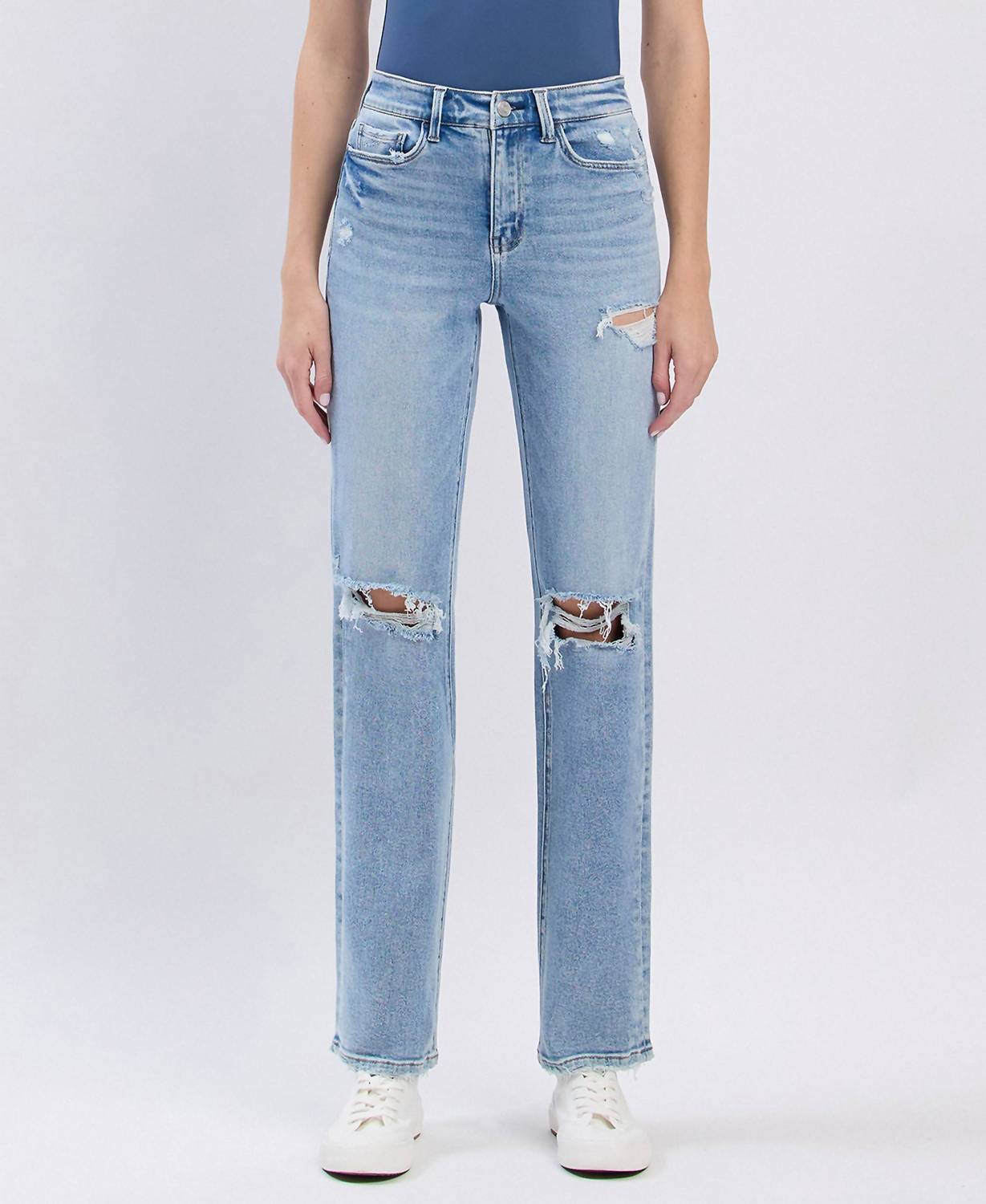 Lovervet - High Rise Distressed Straight Jeans
