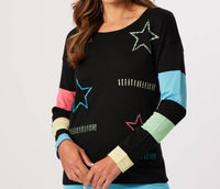 french kyss Scoop Star Top in black multi - women's long sleeve top