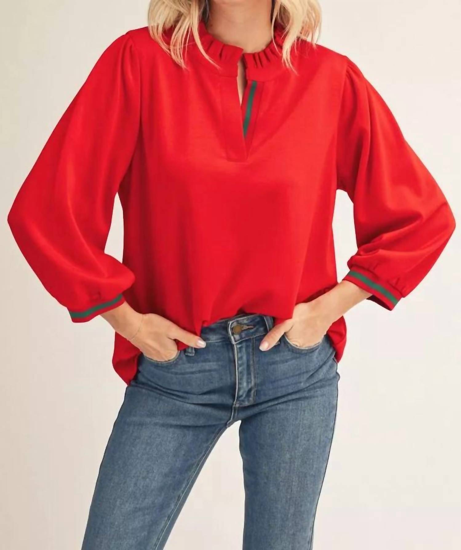 Jodifl It’s A Date Top in red - women's long sleeve top - alternate view