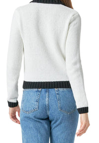 endless rose Johnny Collar Long Sleeve Polo Sweater in white black - women's jacket - alternate view