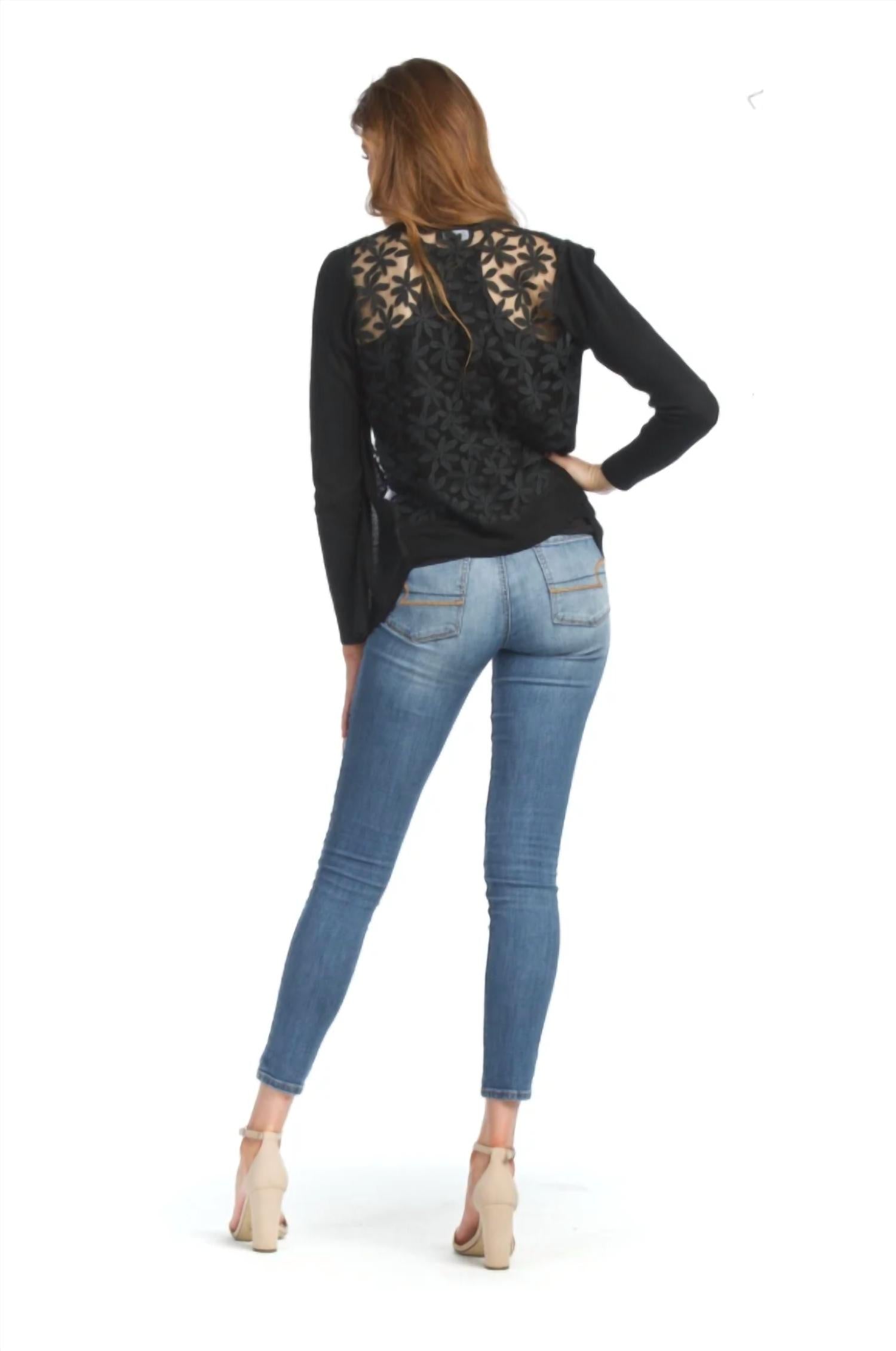 Papillon - Lace Back Long Sleeved Waterfall Cardigan - Petite