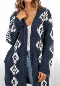 LOVESTITCH Beautiful Southwestern Open Front Cardigan in indigo off white - women's cardigan - view 5