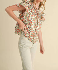&merci Floral Flutter Sleeve Blouse in ivory - women's blouse - view 6