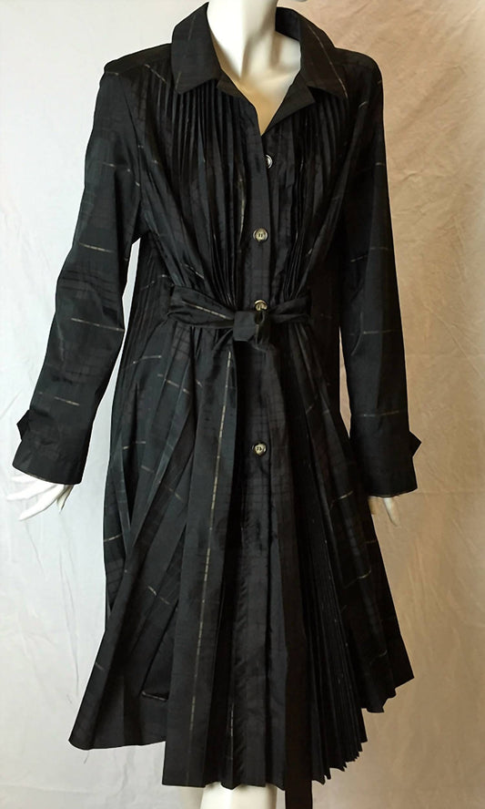 Ikito - Women's Plaid Pleated Raincoat Dress