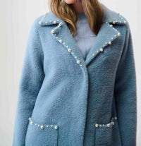 Joseph Ribkoff - Feather Yarn Sweater Coat With Pearl Tri