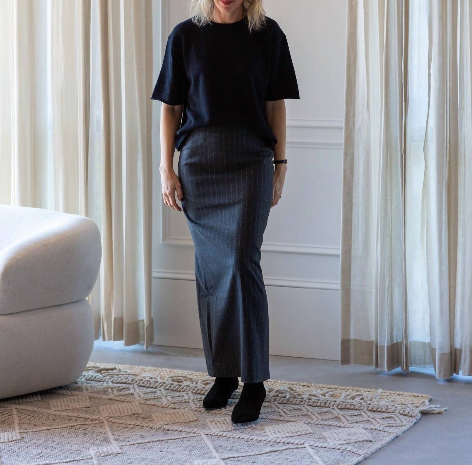 House of Dagmar Pencil Maxi Skirt in grey pinstripe - women's skirt - view 4