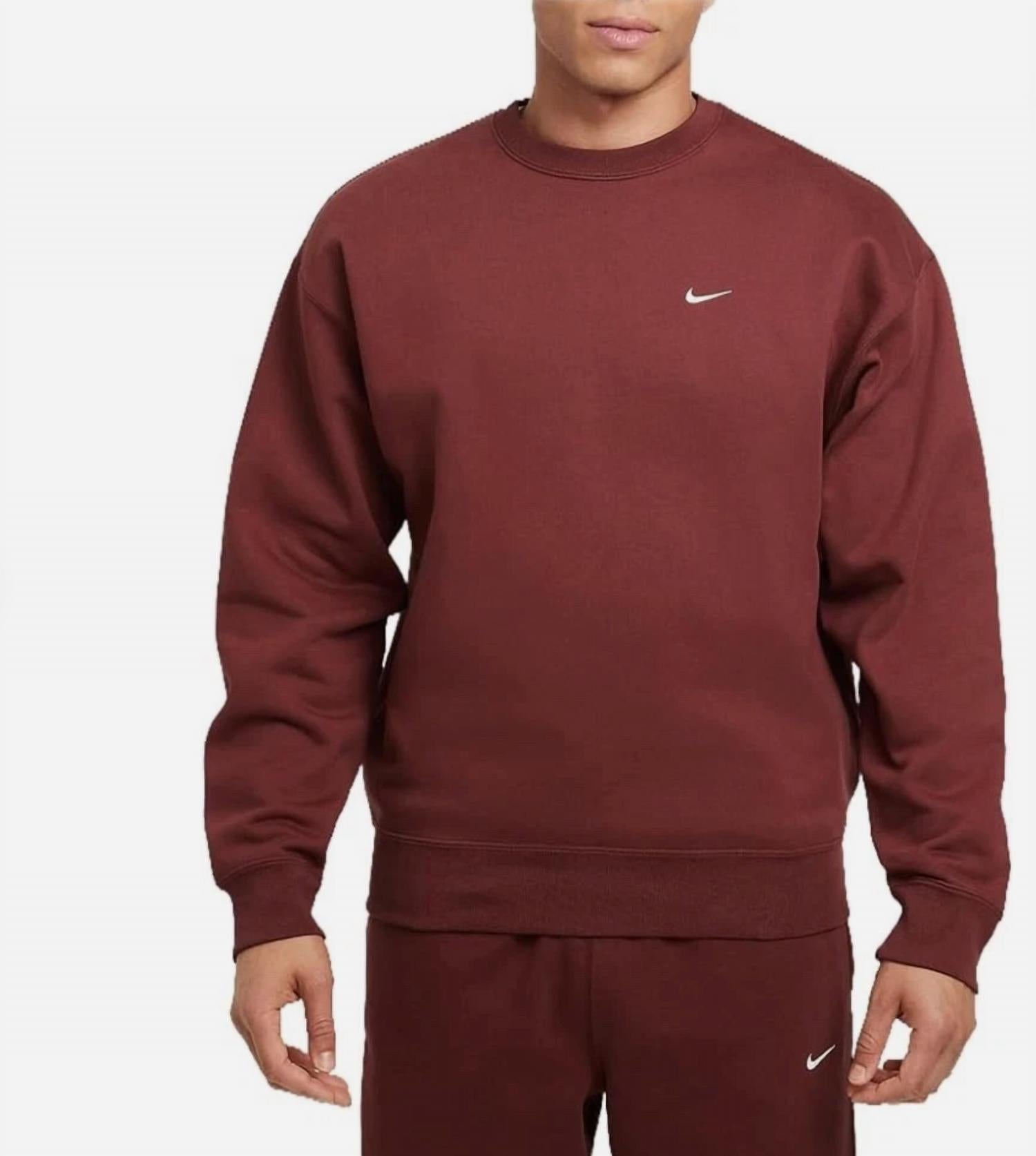 NIKE Solo Swoosh Fleece Crew Sweatshirt in burgundy crush burgundy crush white - men's shirt - alternate view