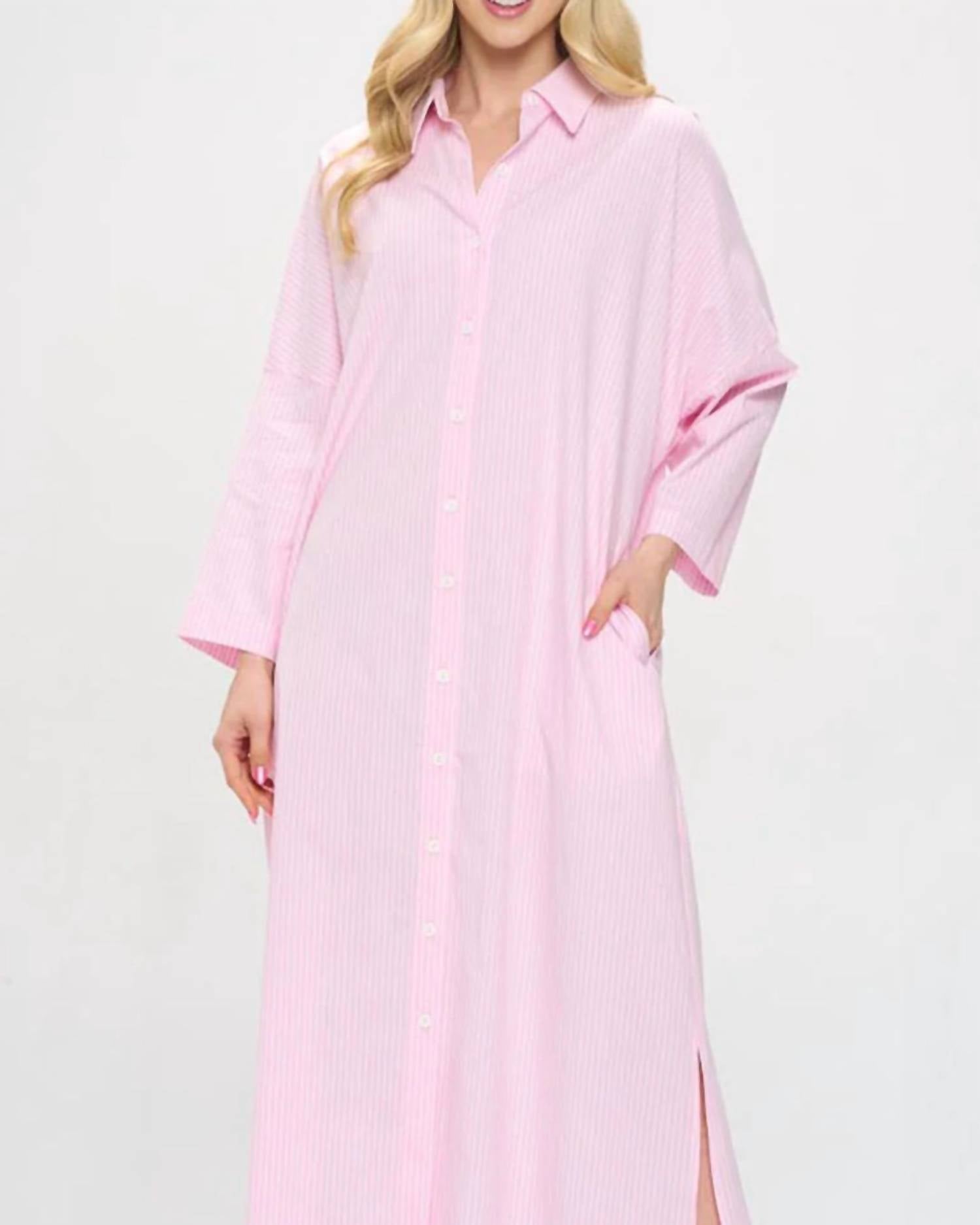ADRIENNE Regan Stripe Dress in pink - women's dress - detail view