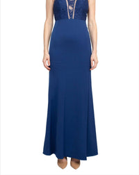 Aidan Mattox - V-neck Illusion Floral Embroidered Tafetta Dress