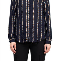 Joan Vass - Collared V-neck Back Yoke Printed Woven Top