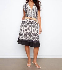 Charlie B - Printed Linen Cap Sleeve Dress With Straw Belt
