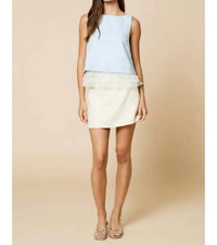 Lalavon - Contrast Sheer Ruffled Tier Hem Top