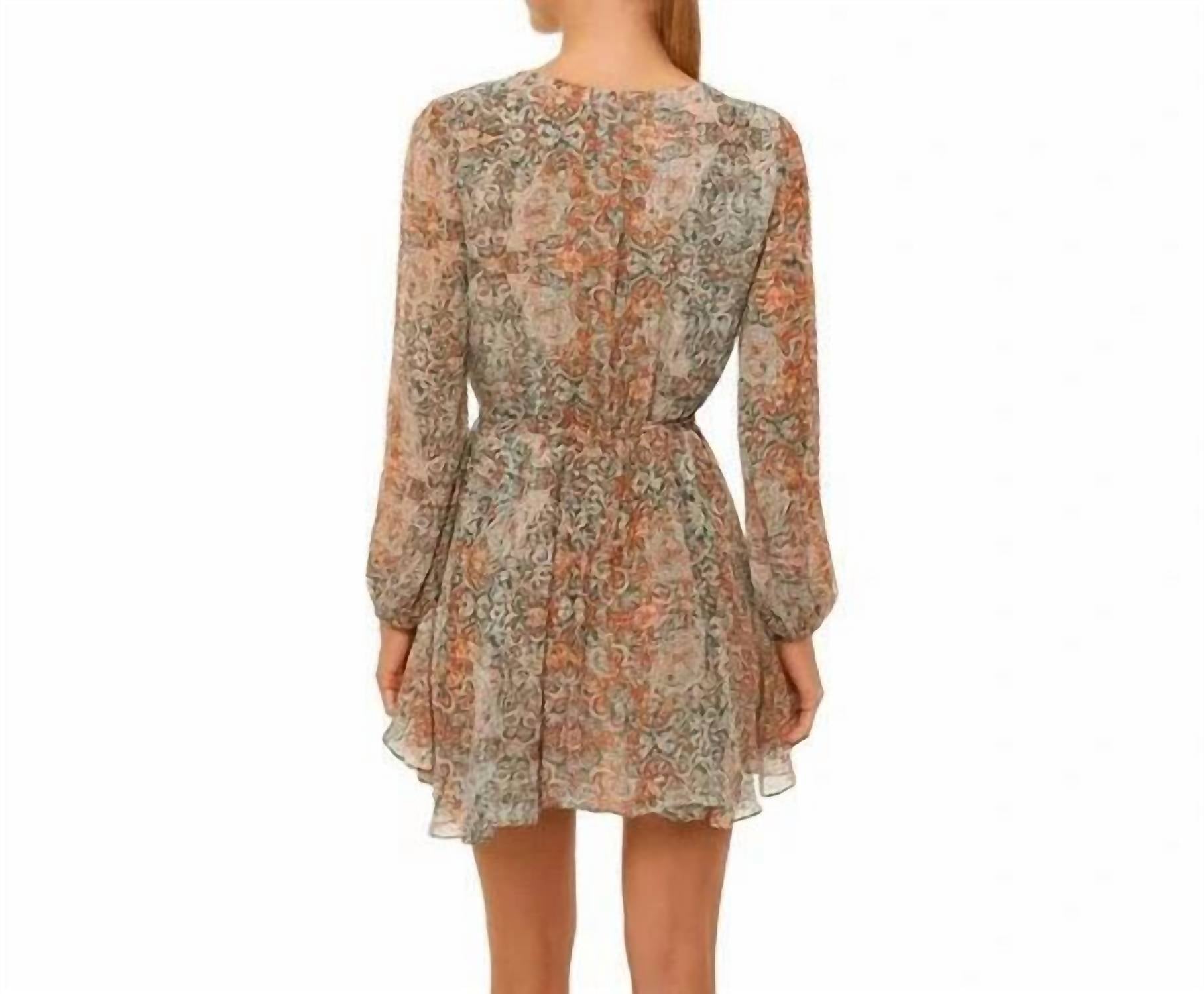 Misa Los Angeles Barocco Floral Print Dress in green orange - women's dress - detail view