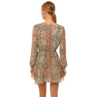 Misa Los Angeles Barocco Floral Print Dress in green orange - women's dress - alternate view