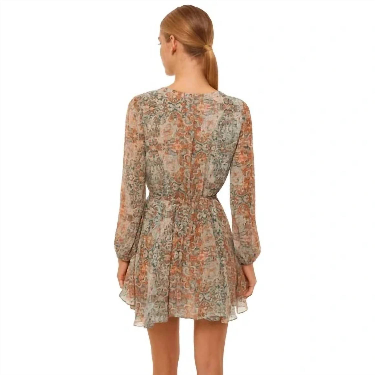 Misa Los Angeles Barocco Floral Print Dress in green orange - women's dress - alternate view