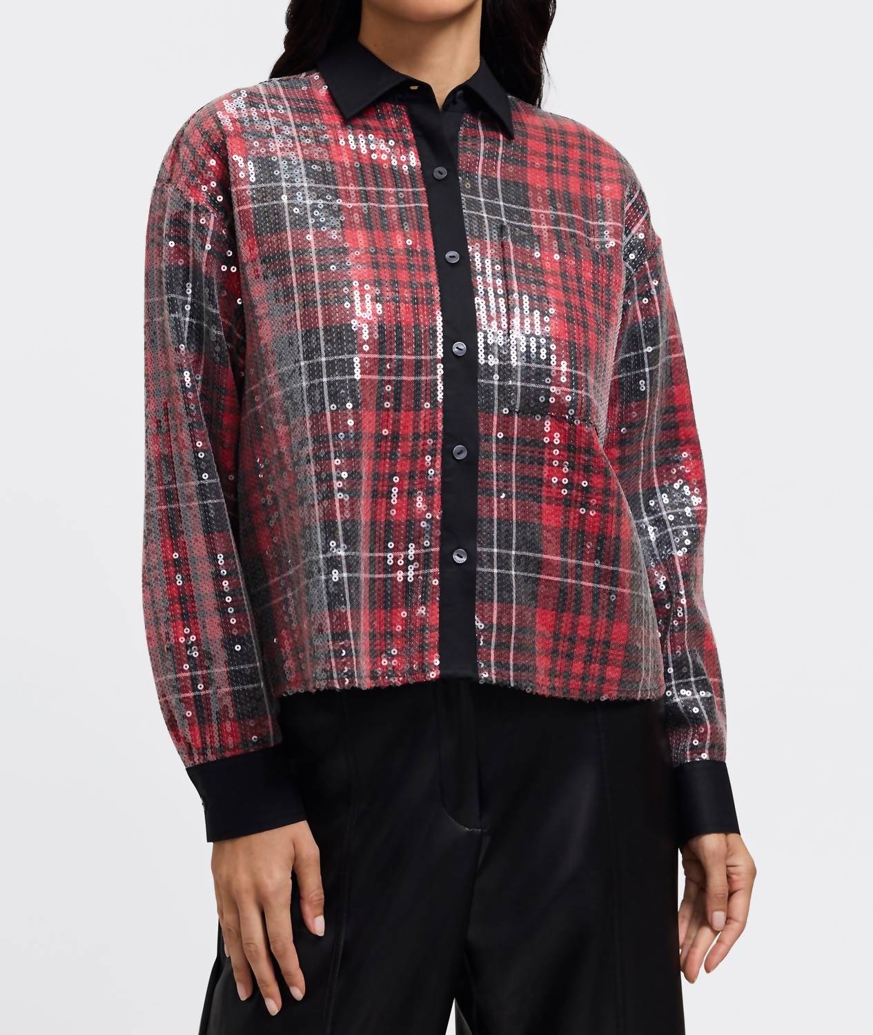 Foxcroft - Marina Sequined Long Sleeve Short Shirt
