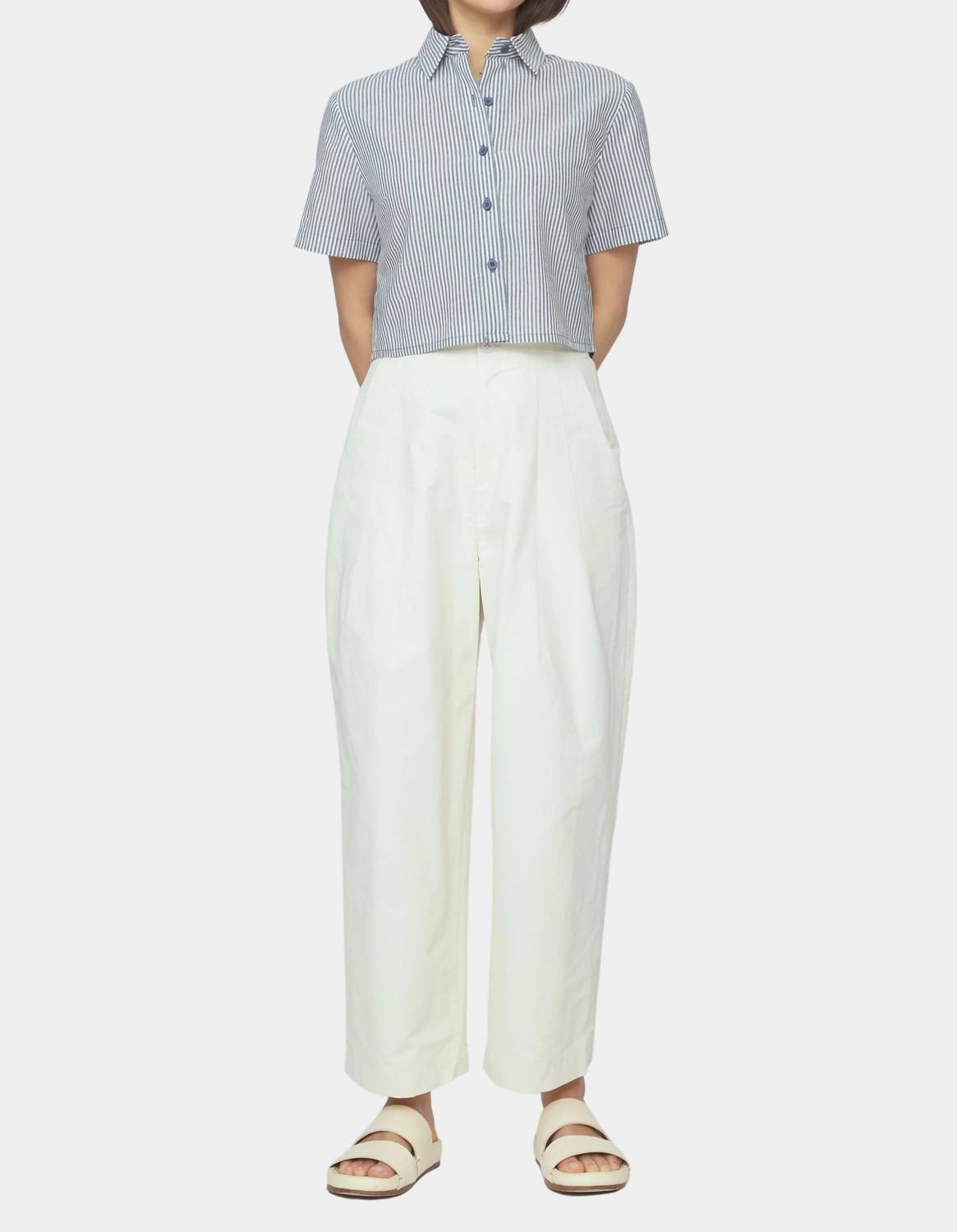 7115 By Szeki - Striped Cropped Shirt