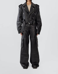 DEADWOOD Dormi Recycled Leather Biker Jacket in black - women's jacket