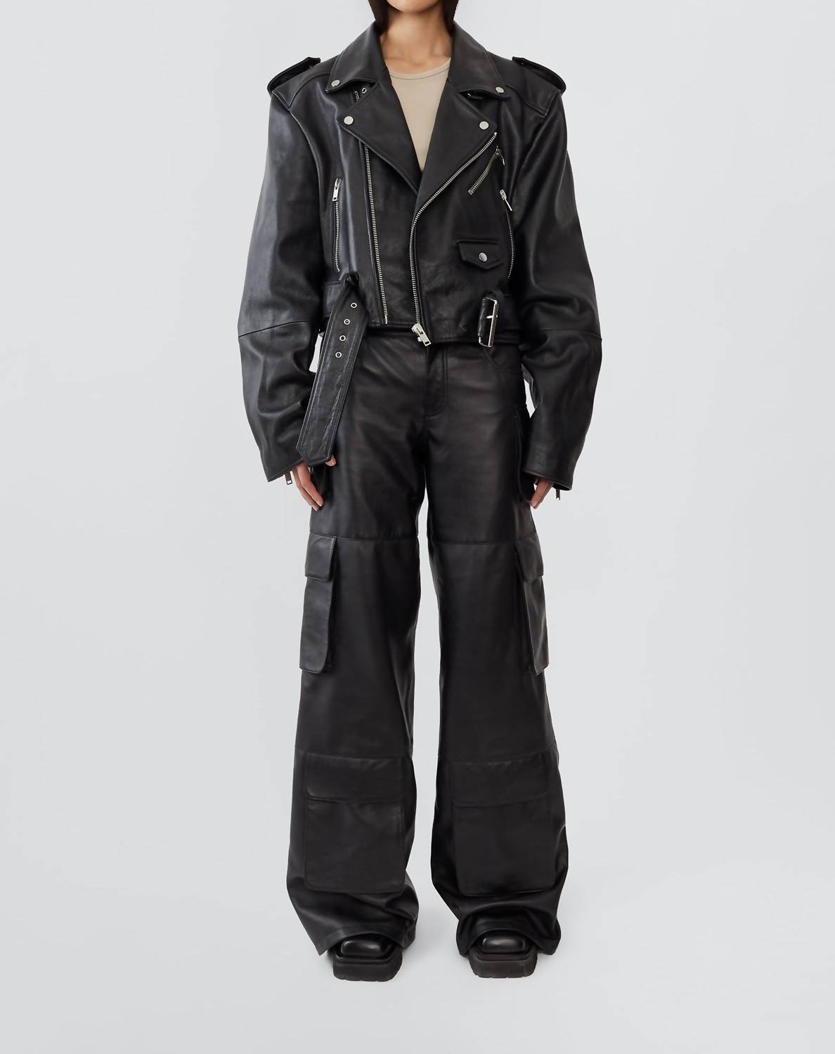DEADWOOD Dormi Recycled Leather Biker Jacket in black - women's jacket