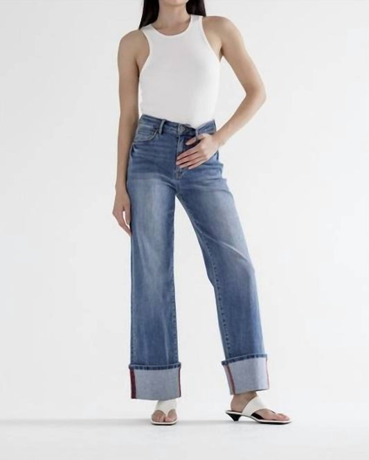 Mica Denim - Women's High Rise Wide Leg With Cuffed Hem Jeans