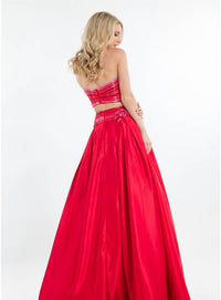 Rachel Allan - Two-piece Matte Satin Beaded Prom Gown
