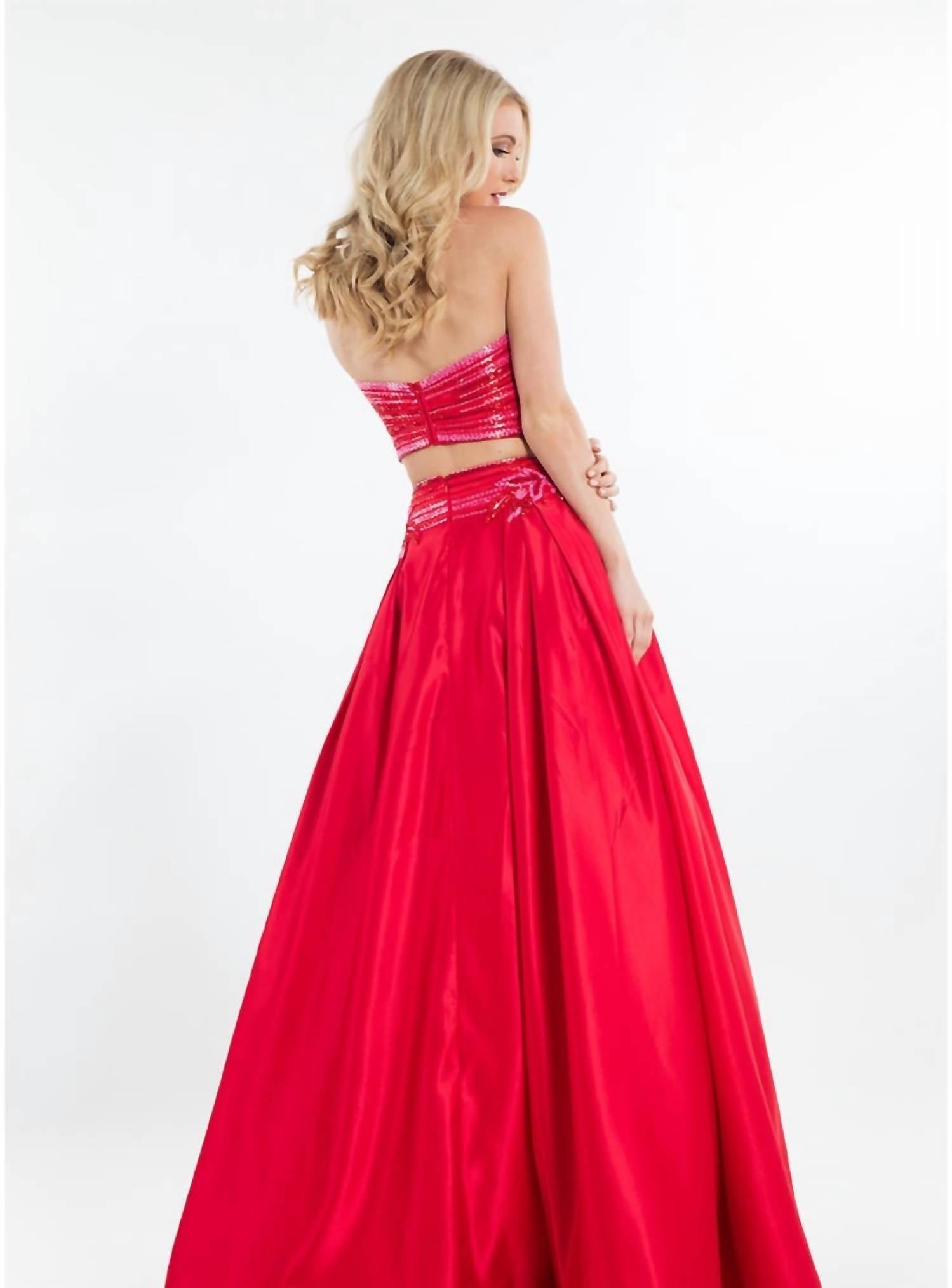 Rachel Allan - Two-piece Matte Satin Beaded Prom Gown