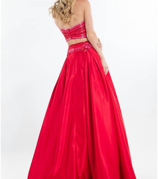 Rachel Allan - Two-piece Matte Satin Beaded Prom Gown