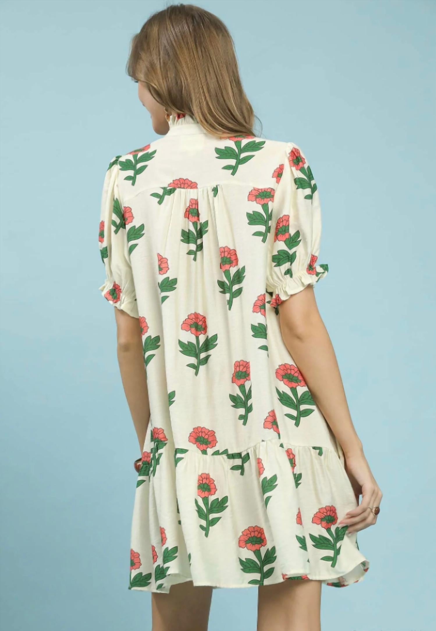 Umgee - Floral Print Babydoll Dress