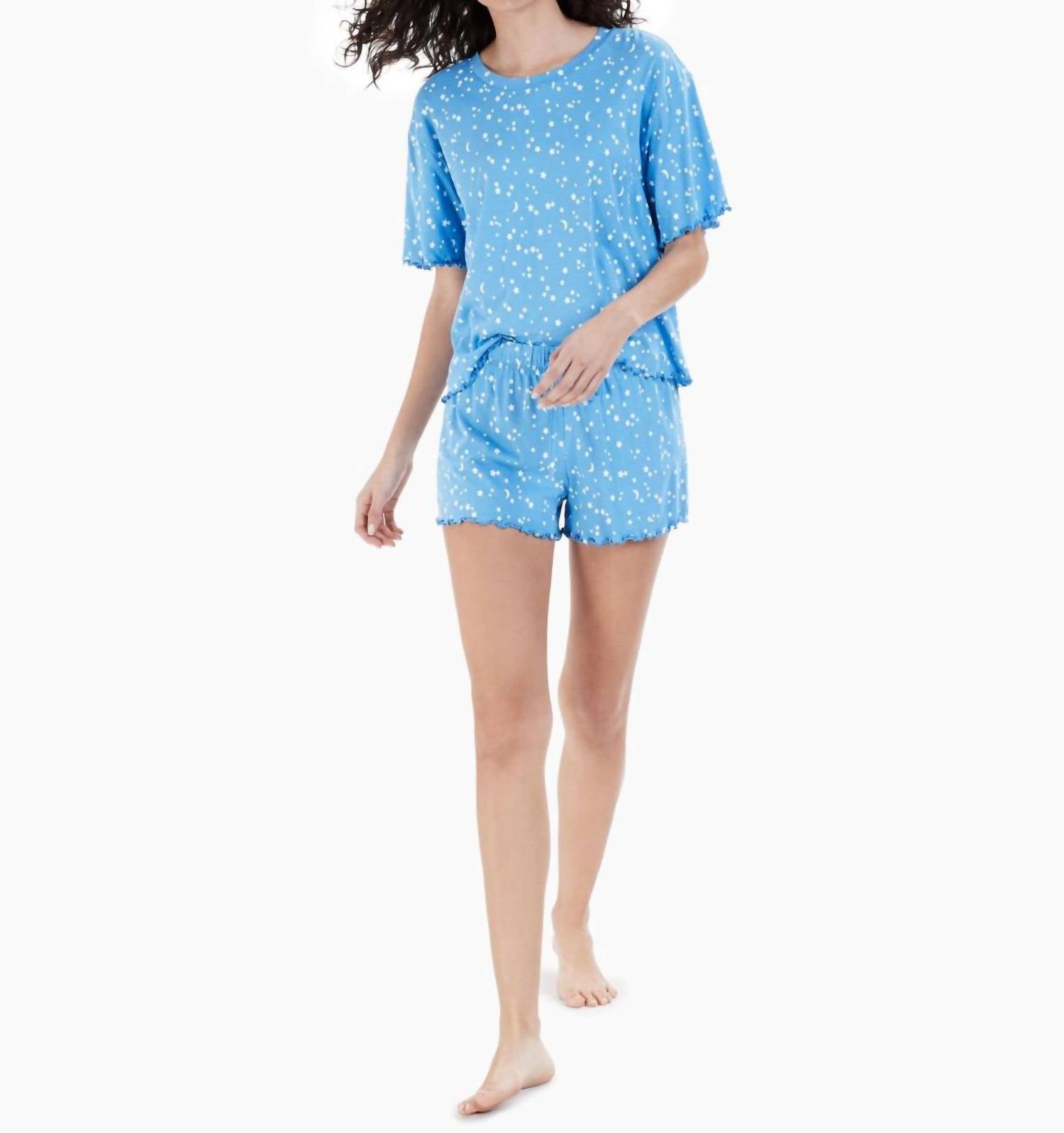 Jenni By Jennifer Moore - Women's Lettuce-edge Shorts 2 Pieces Pajama Set
