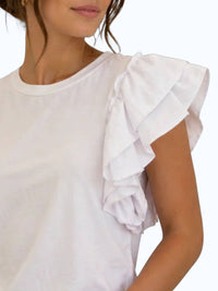 Willa Story flutter sleeve jersey top in white - women's blouse - detail view