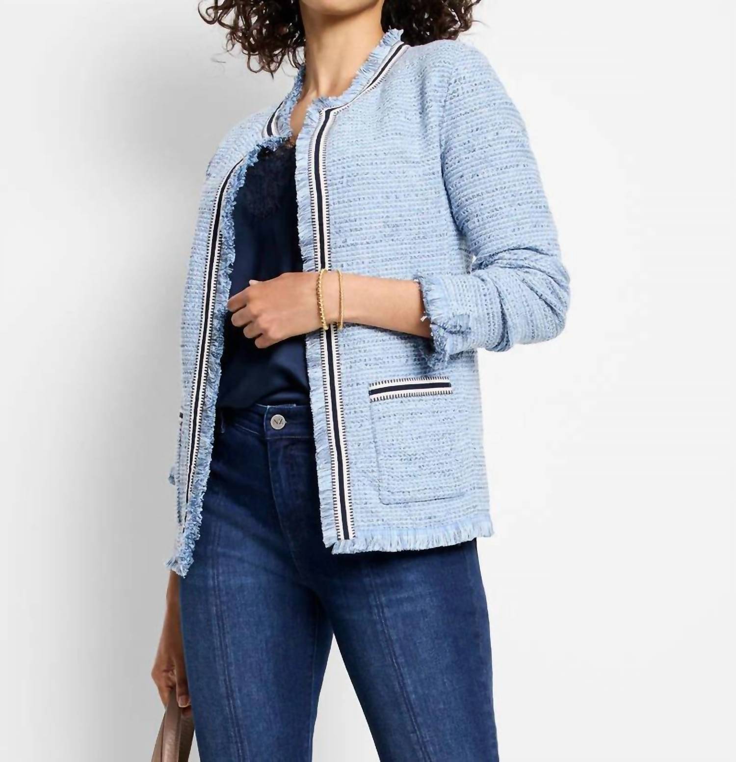 Nic + Zoe - Izara Indigo Fringe Mix Knit Jacket