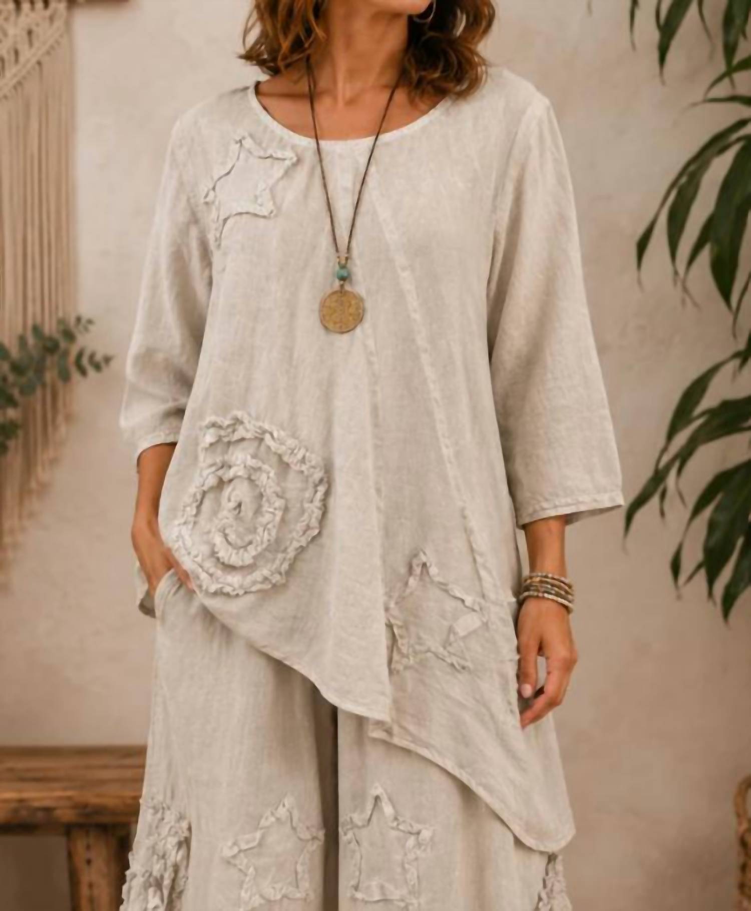 Paperlace - Women's Boho Cotton Star & Swirl Top