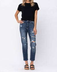 Judy Blue - Hi-waist Boyfriend Destroyed Hem Jeans