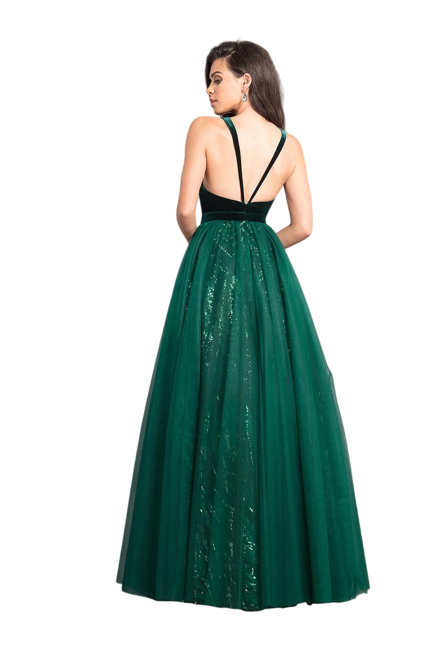 Rachel Allan - Velvet V Neck A-line Prom Gown