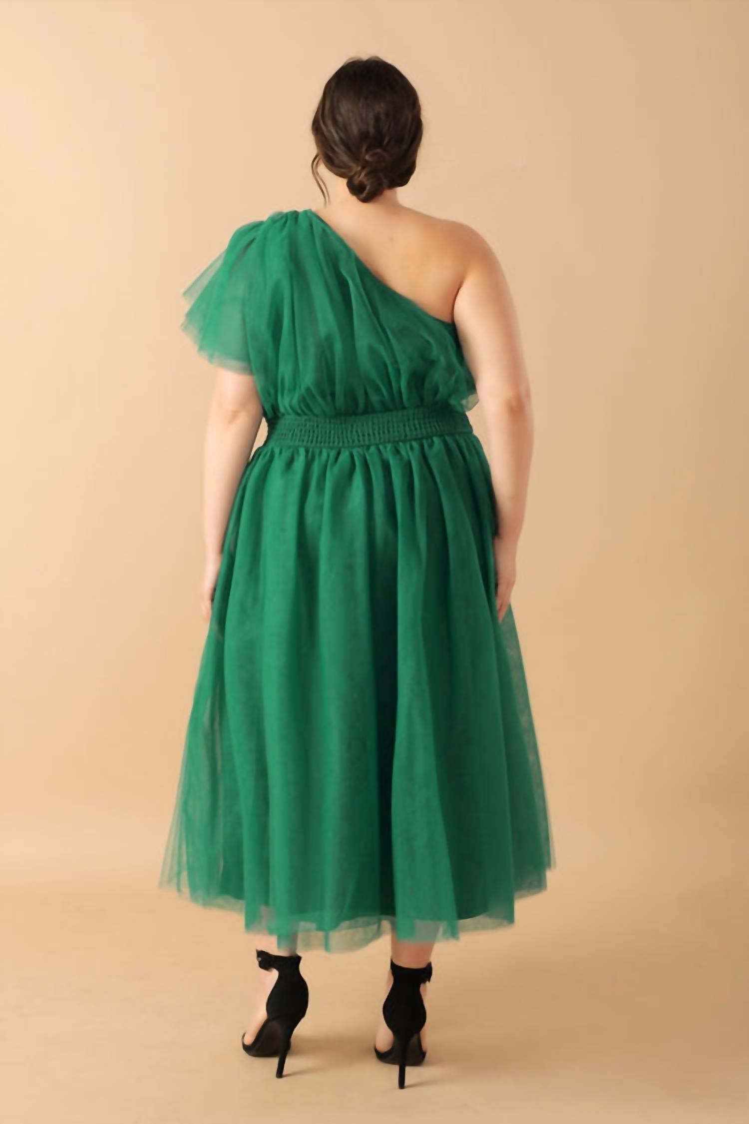 FLYING TOMATO Lively Charm Tulle Midi Dress - Plus in emerald - women's dress - detail view