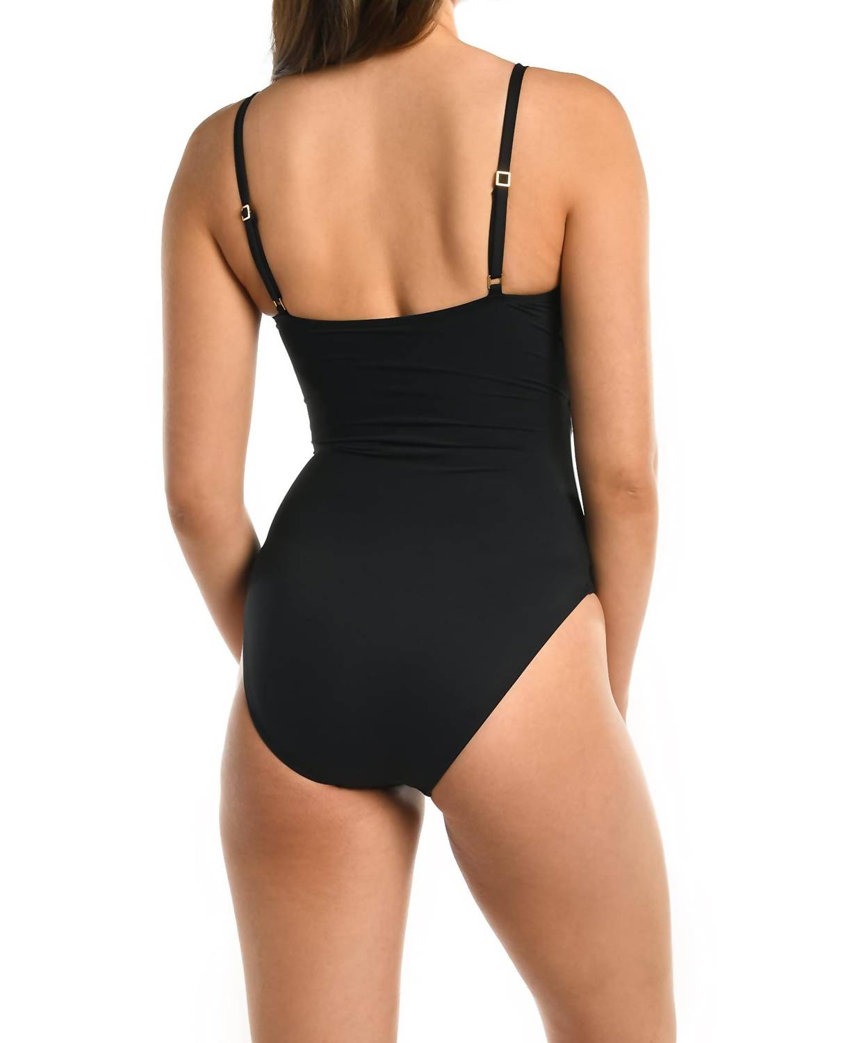 La Blanca Island Goddess Asymmetrical One Piece Swimsuit in black - women's swimwear - detail view