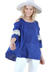 Umgee - Cold Shoulder Ruffle Sleeve Top
